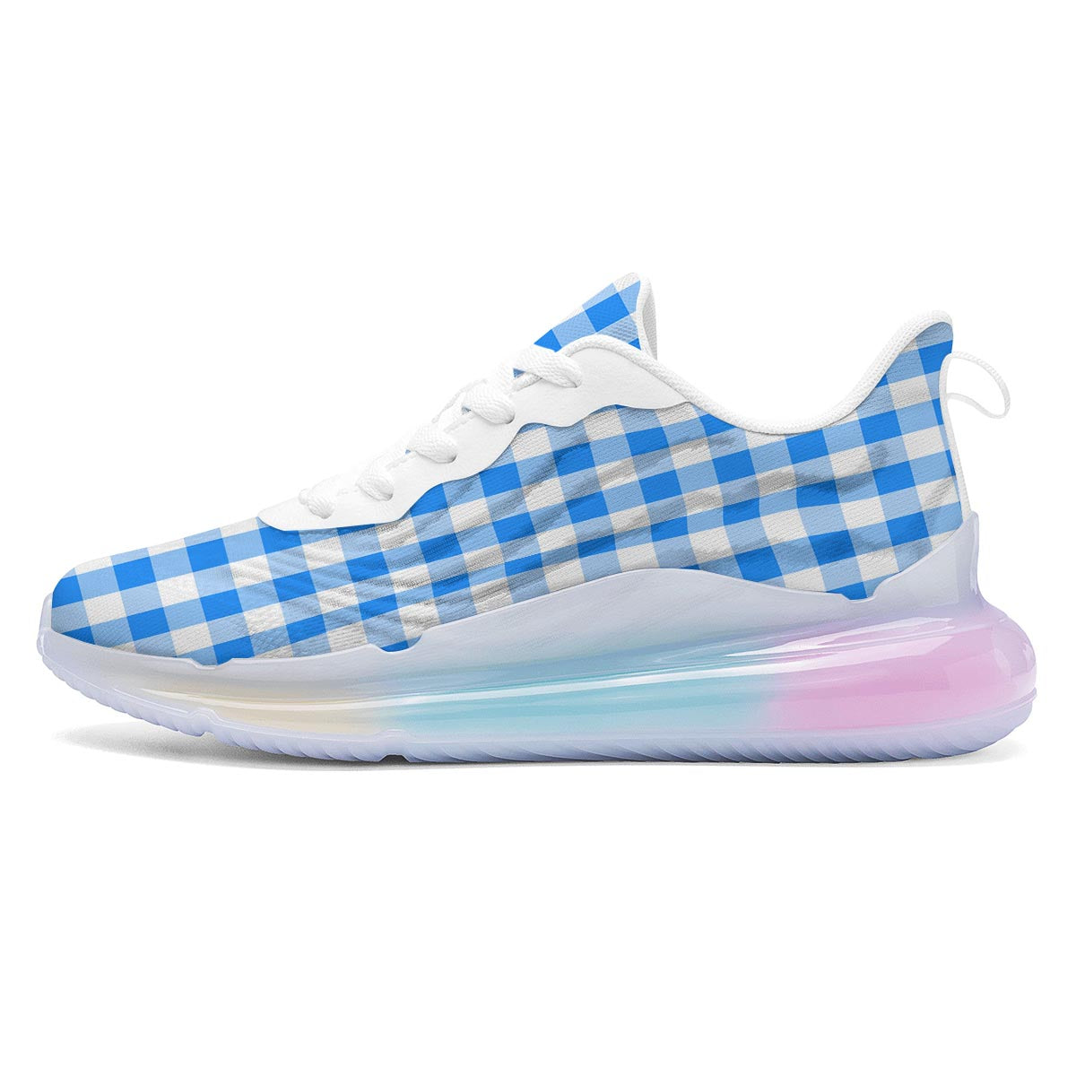 Check Sapphire Blue Print Pattern Running Sneakers-grizzshop