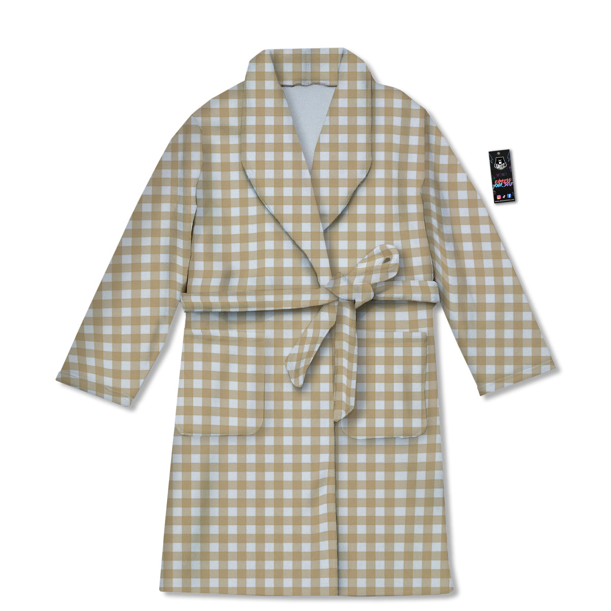 Check White And Beige Print Pattern Bathrobe-grizzshop