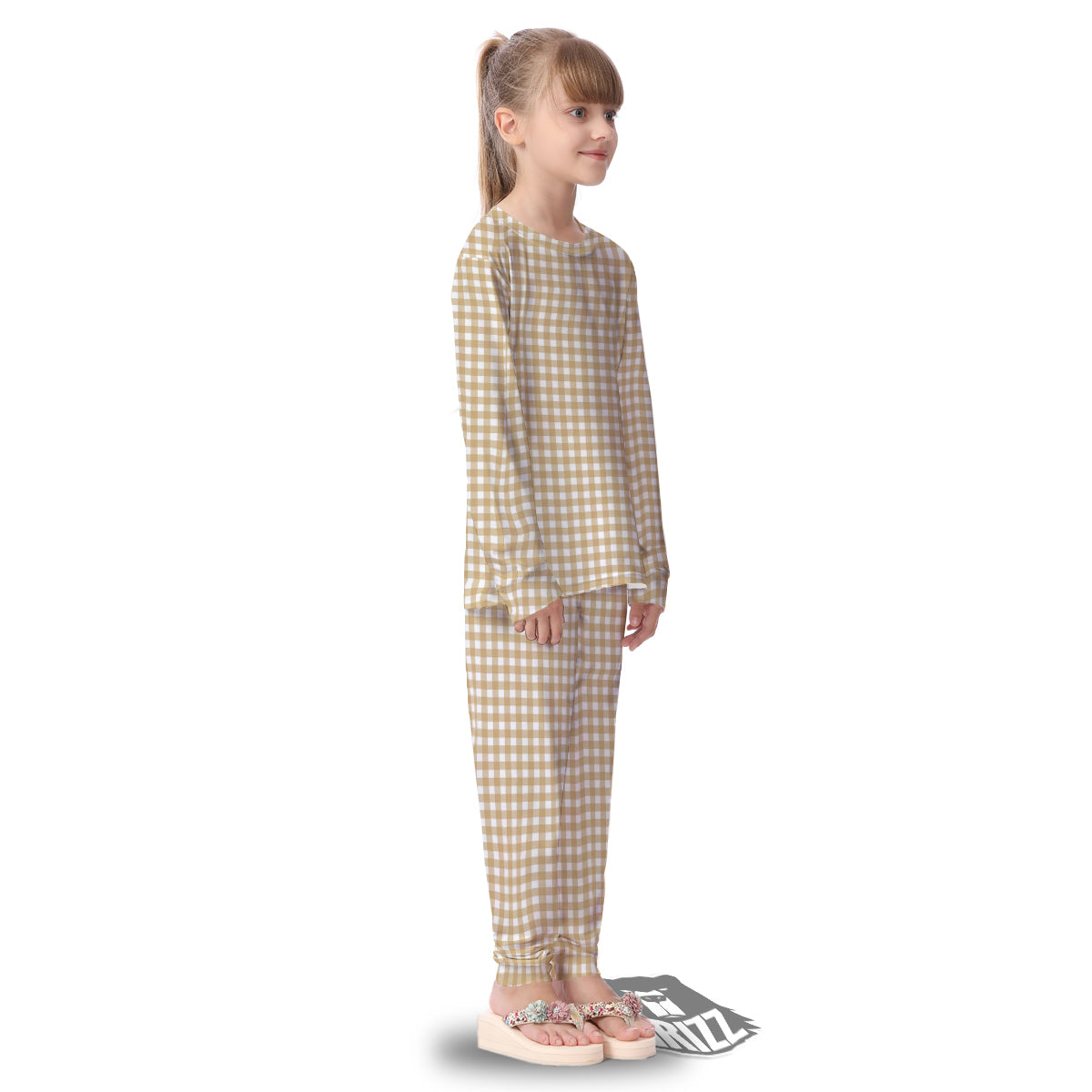 Check White And Beige Print Pattern Kid's Pajamas-grizzshop