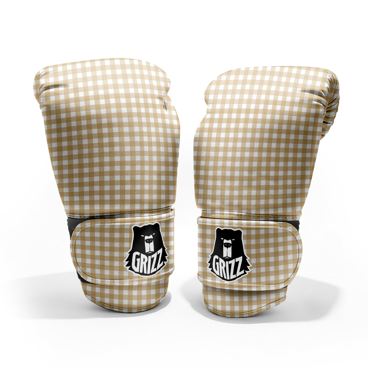 Check White And Beige Print Pattern Pro Boxing Glove