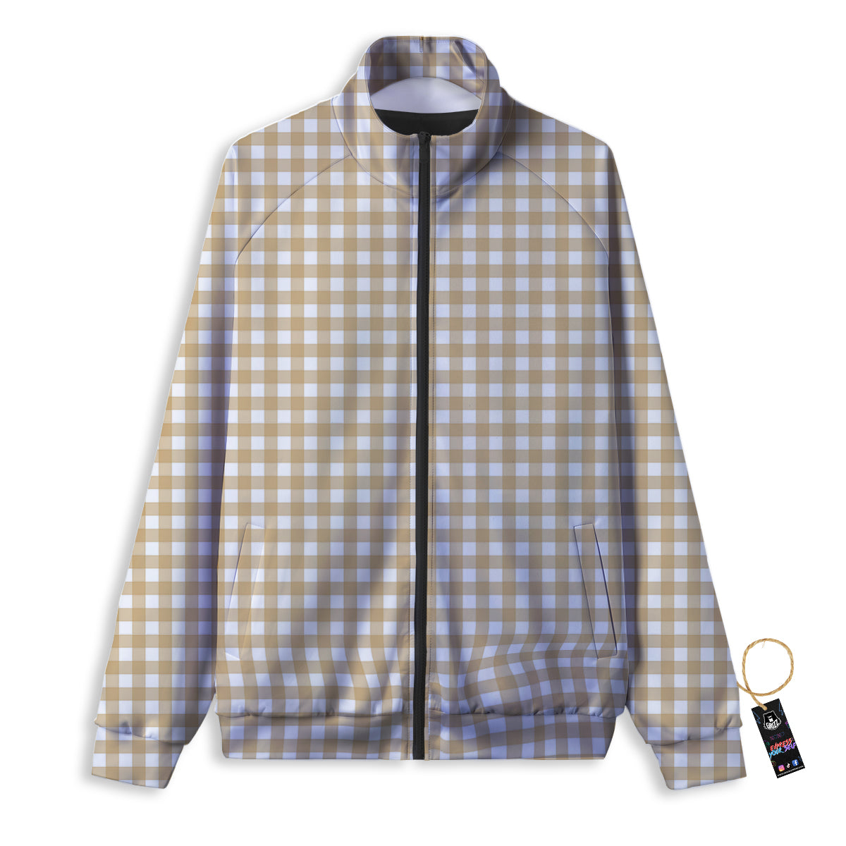Check White And Beige Print Pattern Track Jacket-grizzshop