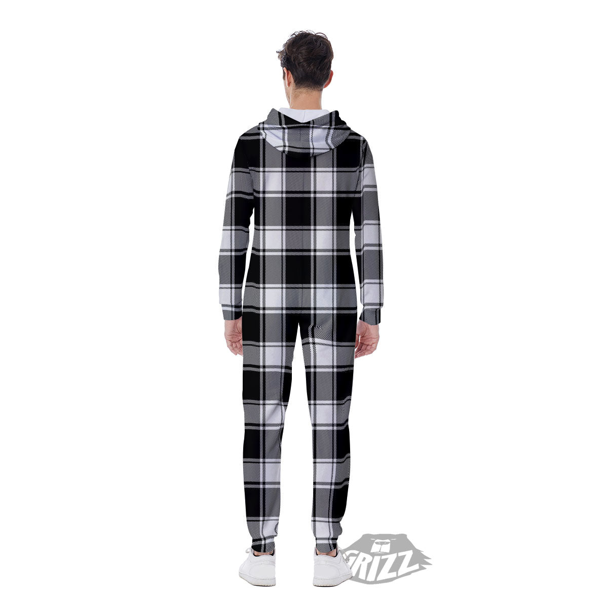 Check White And Black Print Pattern Men's Jumpsuit-grizzshop