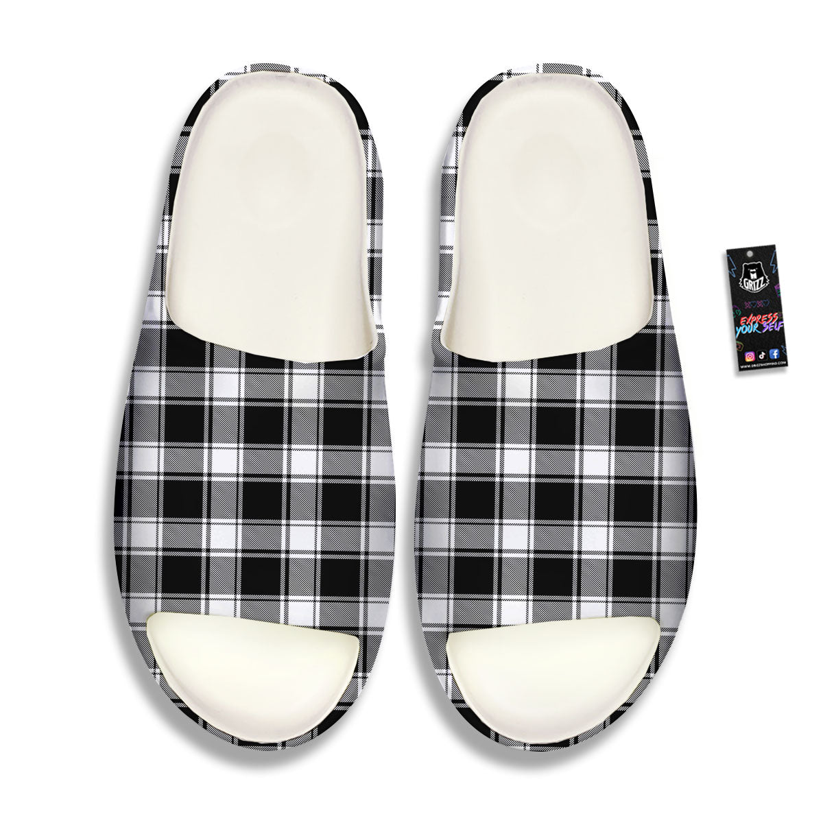 Check White And Black Print Pattern Sandals-grizzshop