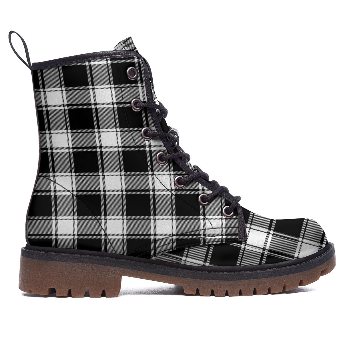 Check White And Black Print Pattern Work Boots-grizzshop