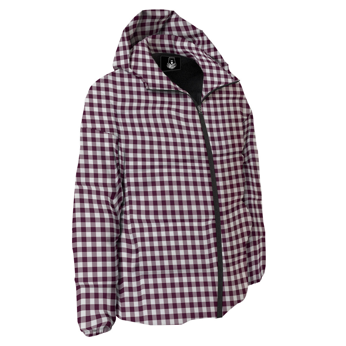 Check White And Burgundy Print Pattern Down Jacket-grizzshop