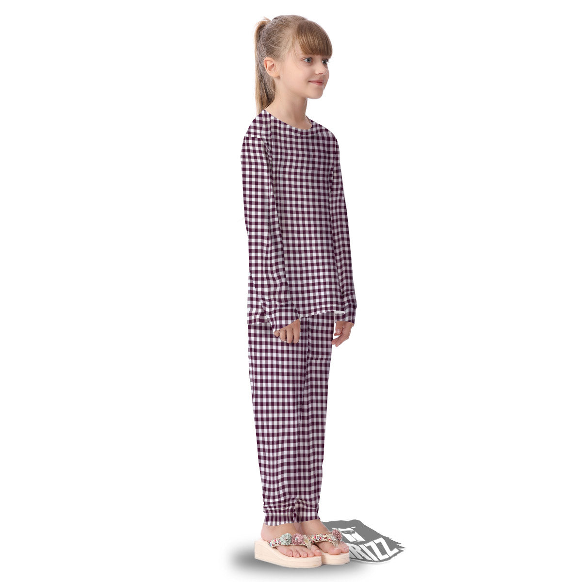 Check White And Burgundy Print Pattern Kid's Pajamas-grizzshop