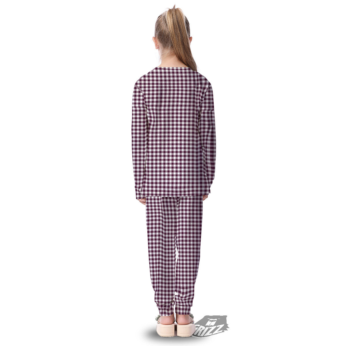 Check White And Burgundy Print Pattern Kid's Pajamas-grizzshop