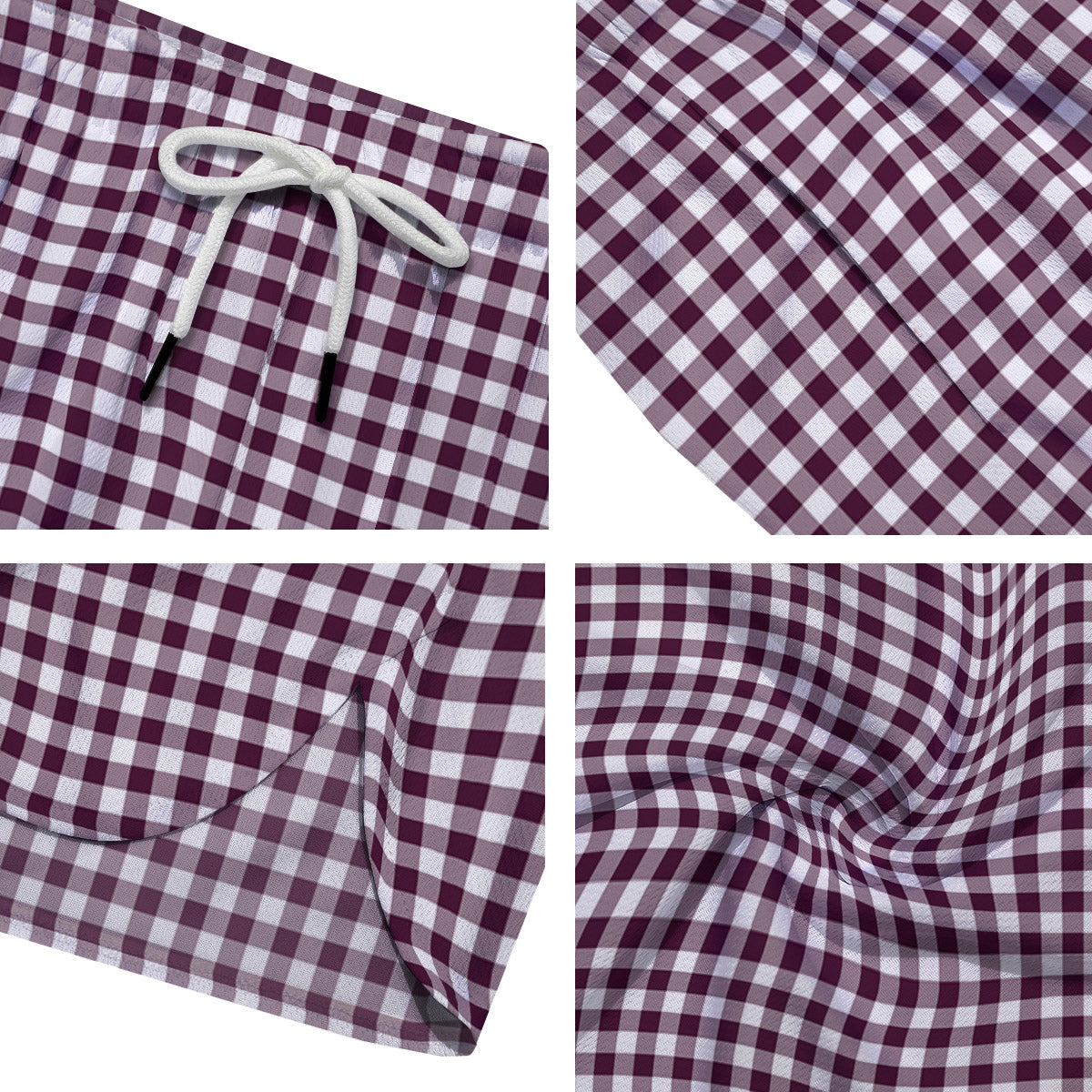 Check White And Burgundy Print Pattern Men's Running Shorts-grizzshop