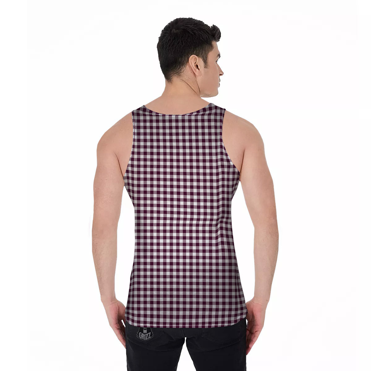 Check White And Burgundy Print Pattern Men's Tank Top-grizzshop