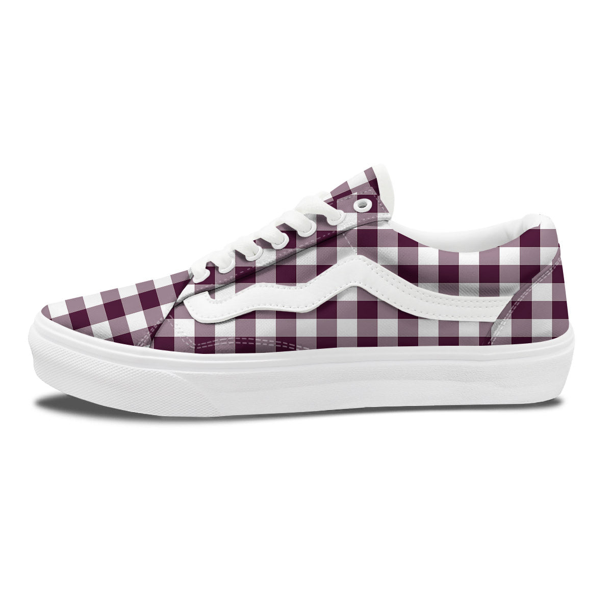Check White And Burgundy Print Pattern Skate Shoes-grizzshop