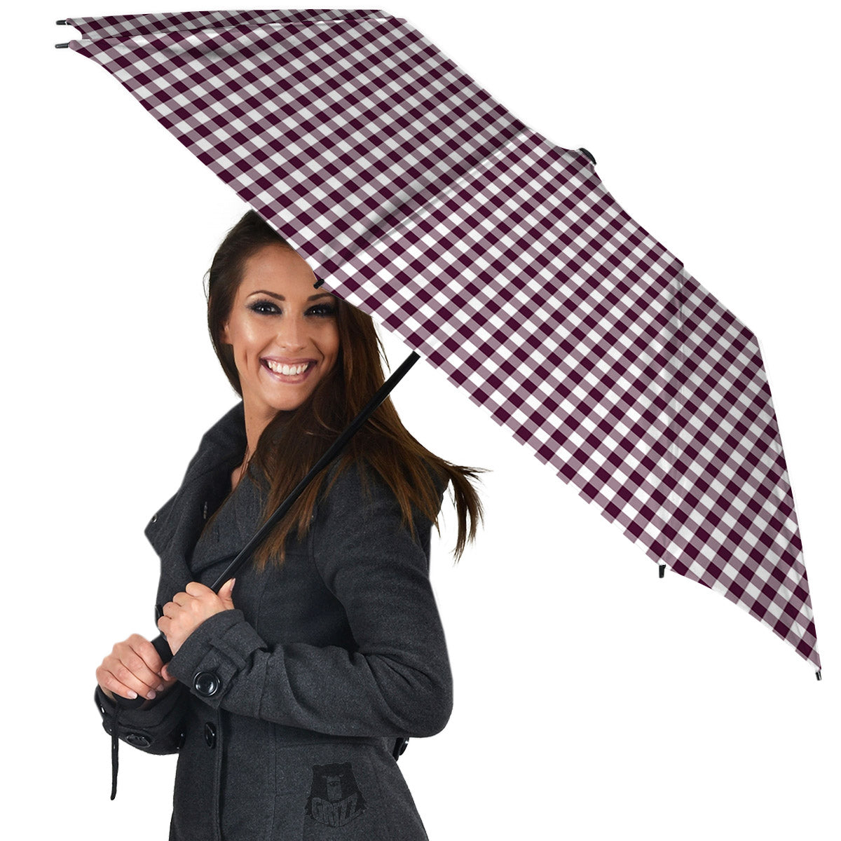 Check White And Burgundy Print Pattern Umbrella-grizzshop