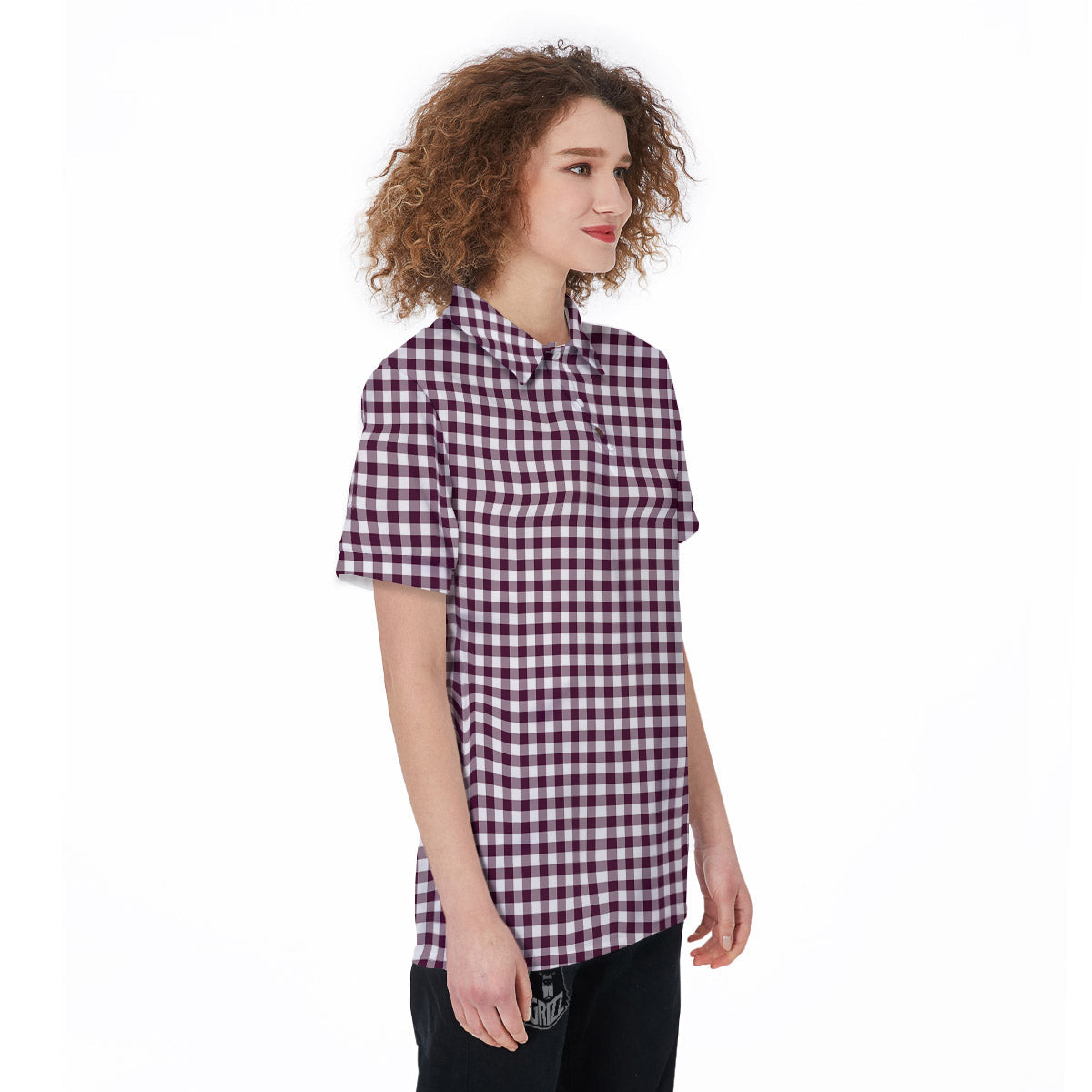 Check White And Burgundy Print Pattern Women's Golf Shirts-grizzshop