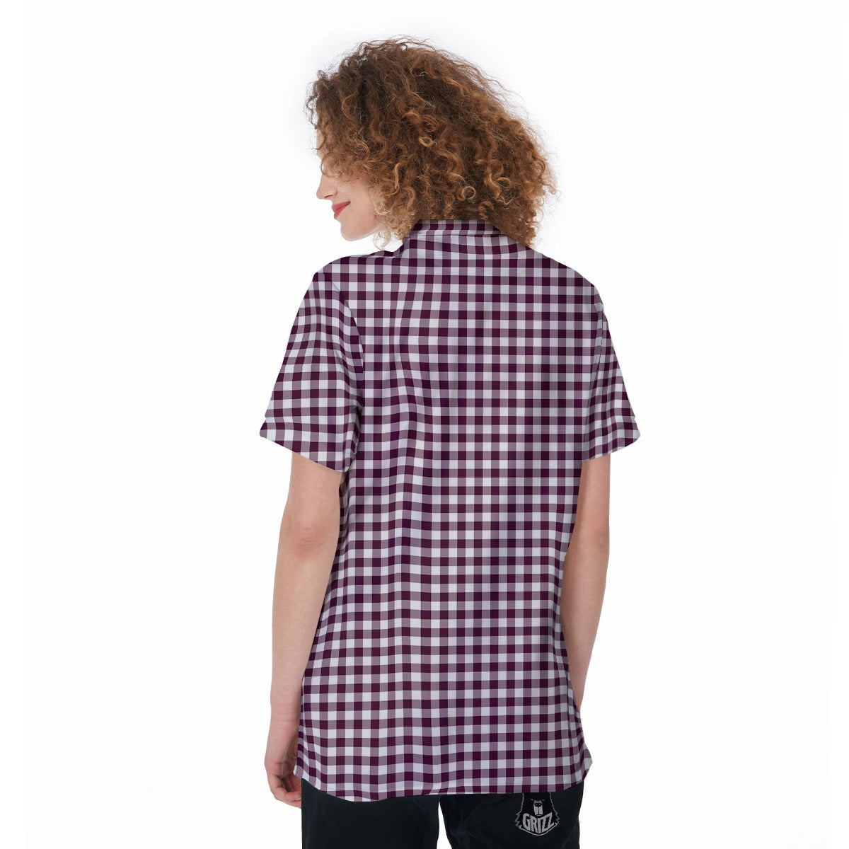 Check White And Burgundy Print Pattern Women's Golf Shirts-grizzshop