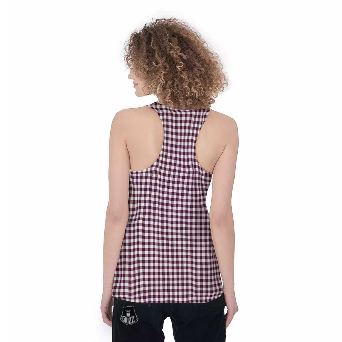 Check White And Burgundy Print Pattern Women's Racerback Tank Top-grizzshop