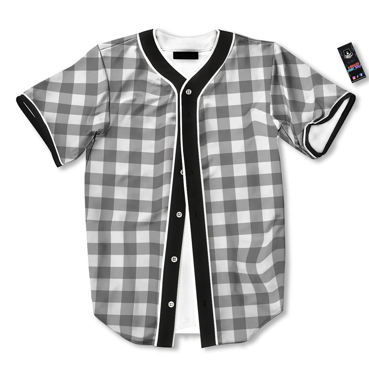 Check White And Grey Print Pattern Baseball Jersey-grizzshop