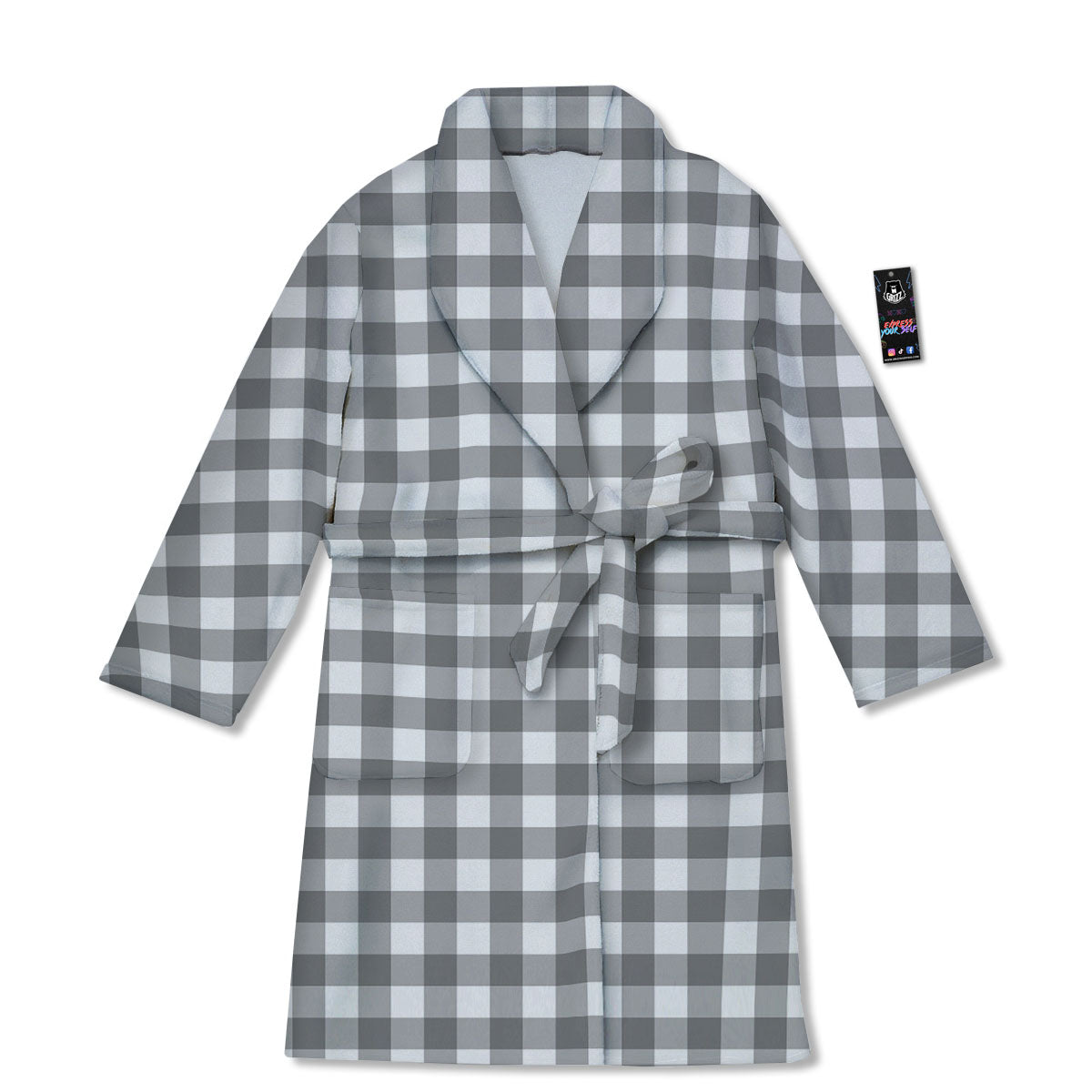 Check White And Grey Print Pattern Bathrobe-grizzshop