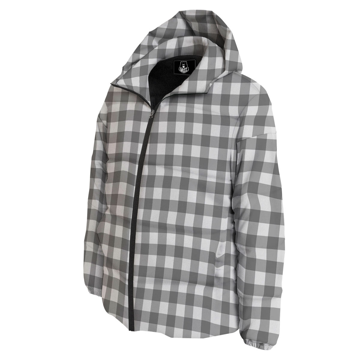 Check White And Grey Print Pattern Down Jacket-grizzshop
