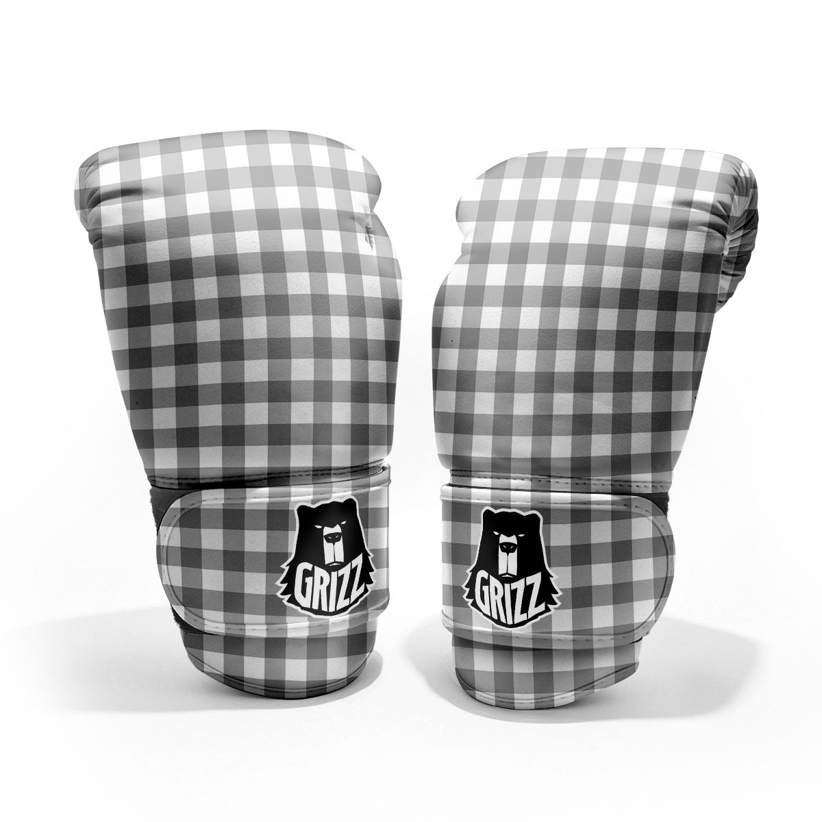 Check White And Grey Print Pattern Pro Boxing Glove