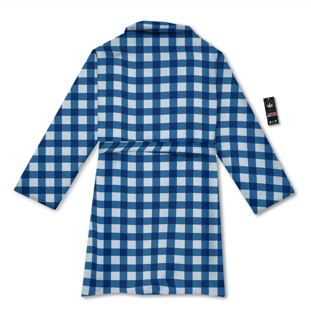 Check White And Navy Print Pattern Bathrobe-grizzshop