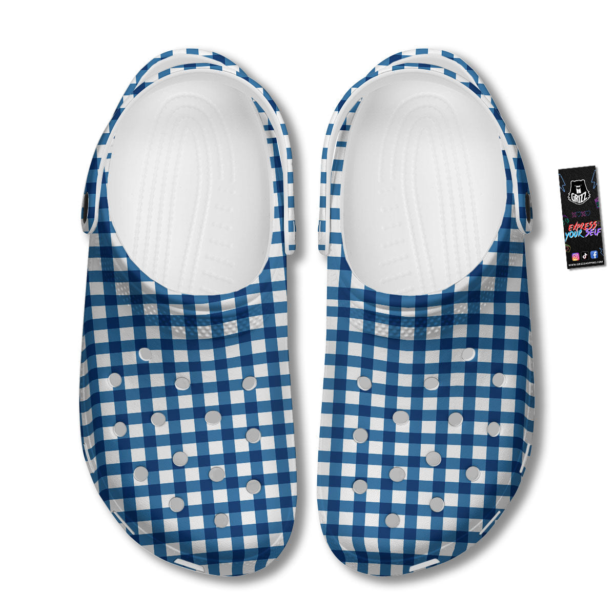 Check White And Navy Print Pattern Clog-grizzshop