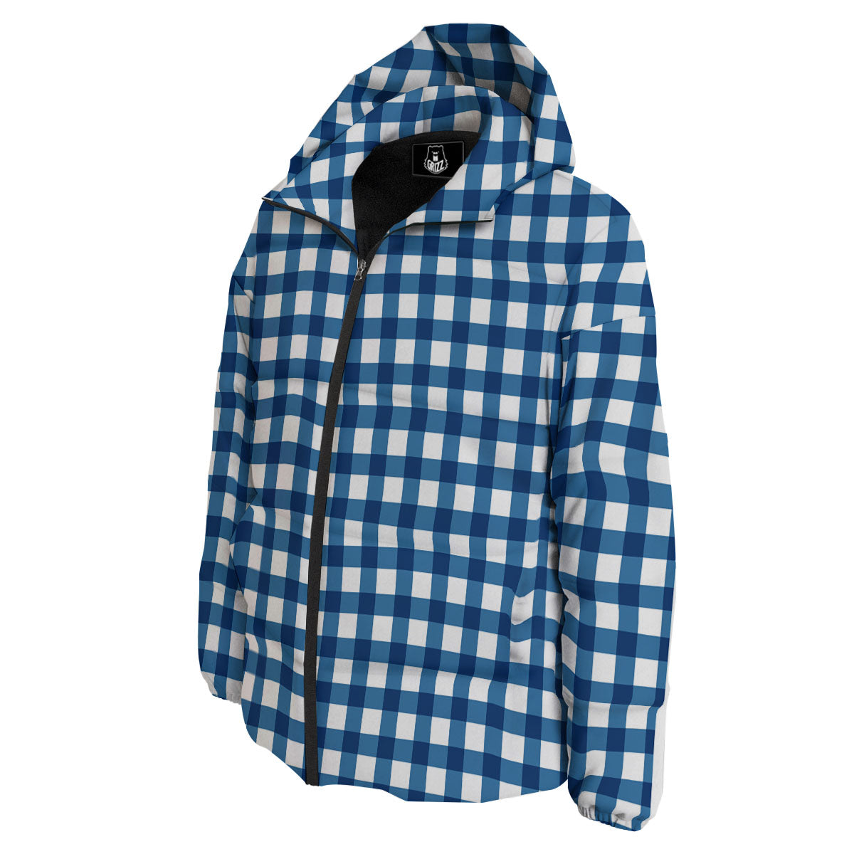 Check White And Navy Print Pattern Down Jacket-grizzshop