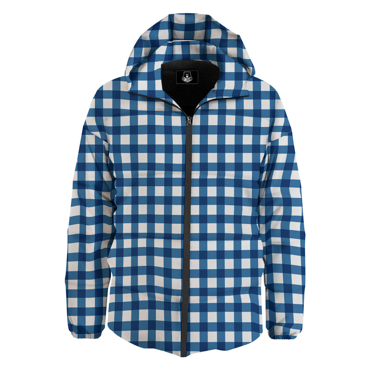 Check White And Navy Print Pattern Down Jacket-grizzshop