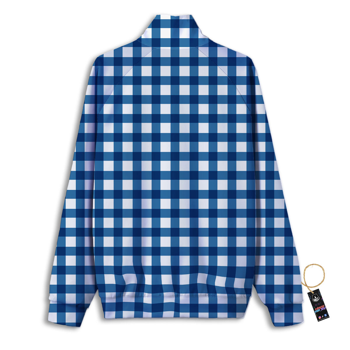 Check White And Navy Print Pattern Track Jacket-grizzshop