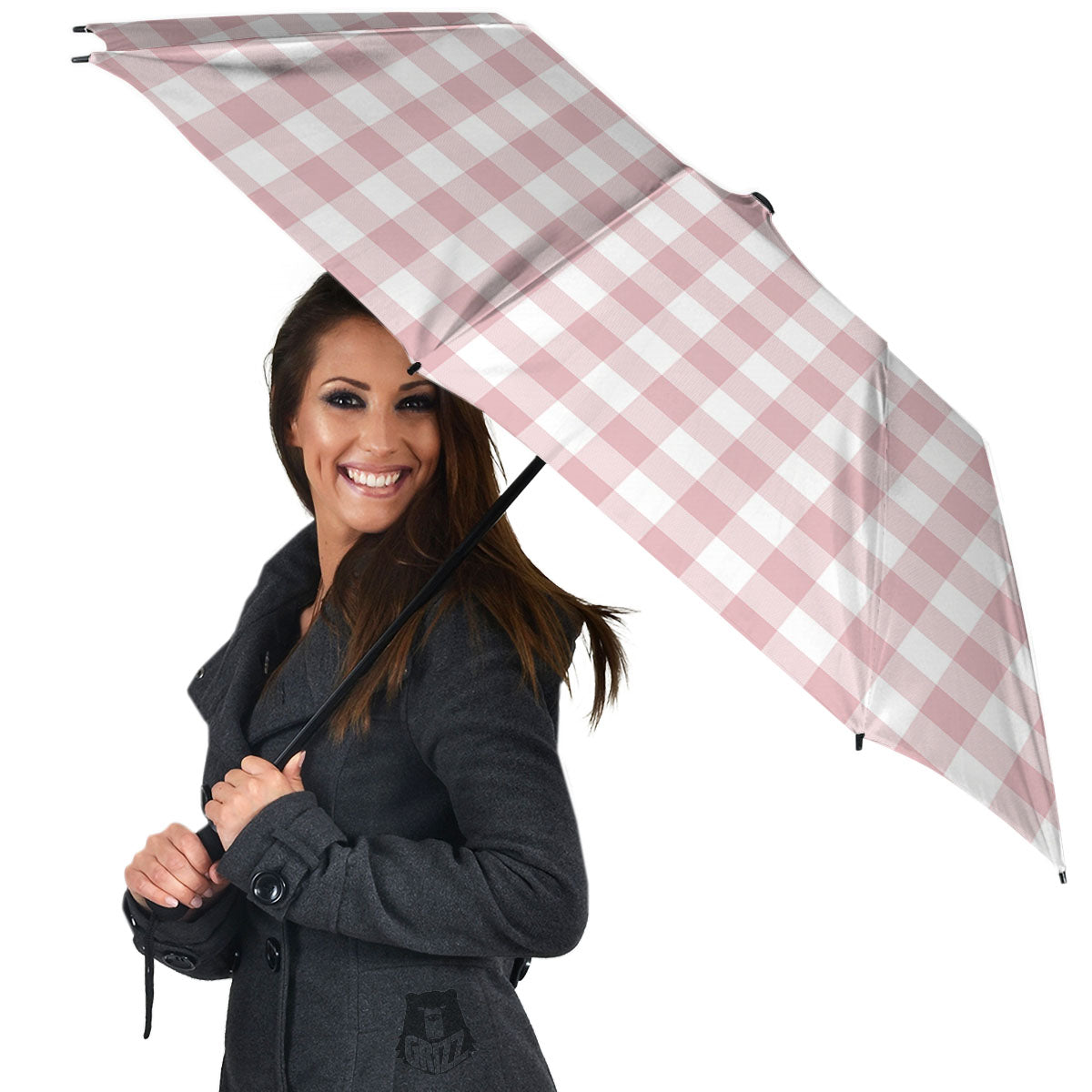 Check White And Pink Print Pattern Umbrella-grizzshop