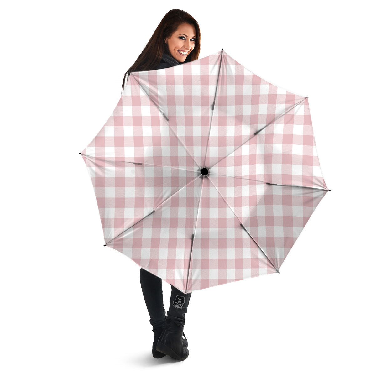 Check White And Pink Print Pattern Umbrella-grizzshop