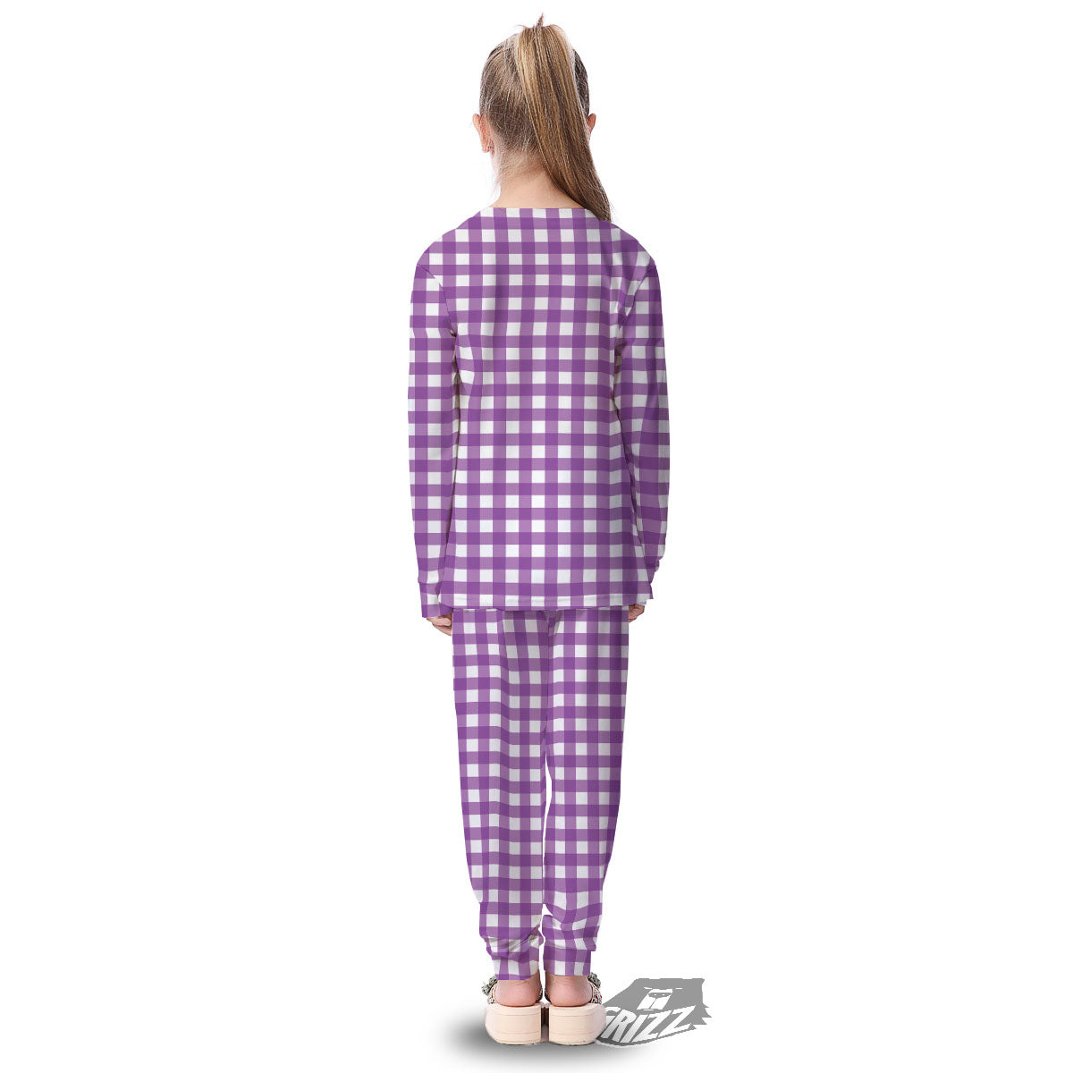 Check White And Purple Print Pattern Kid's Pajamas-grizzshop