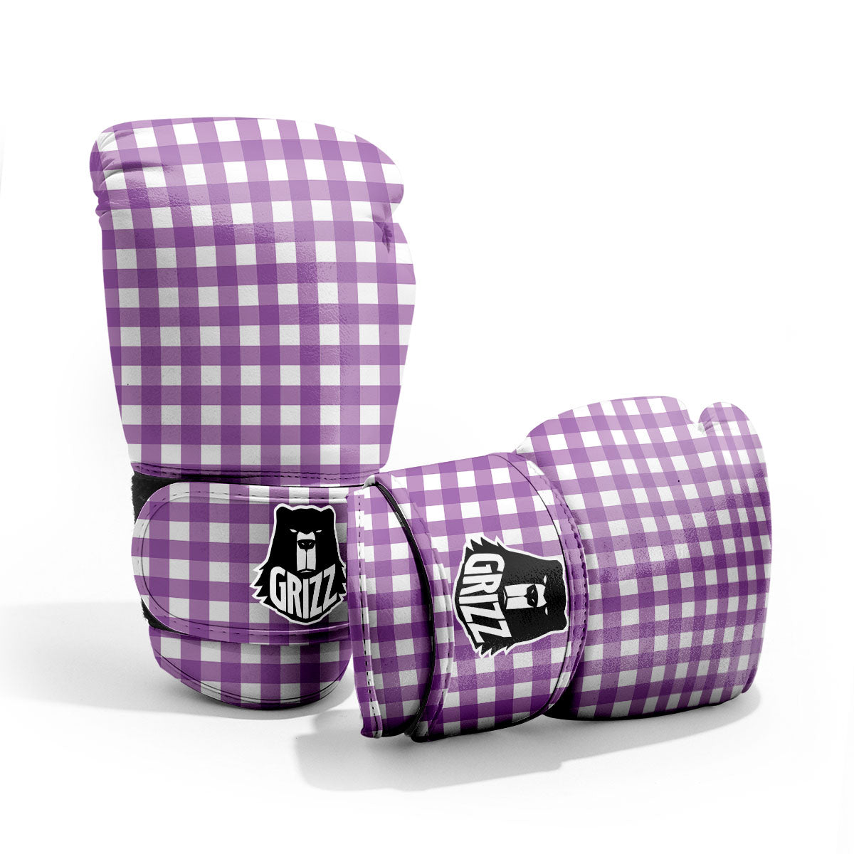 Check White And Purple Print Pattern Pro Boxing Glove