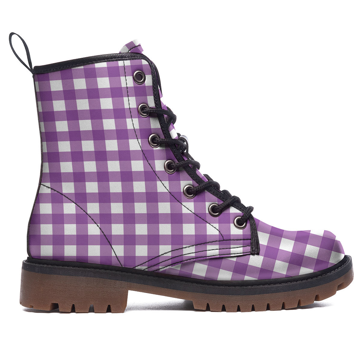 Check White And Purple Print Pattern Work Boots-grizzshop
