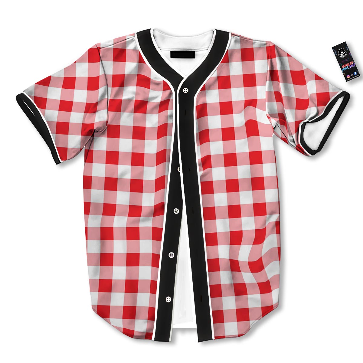 Check White And Red Print Pattern Baseball Jersey-grizzshop