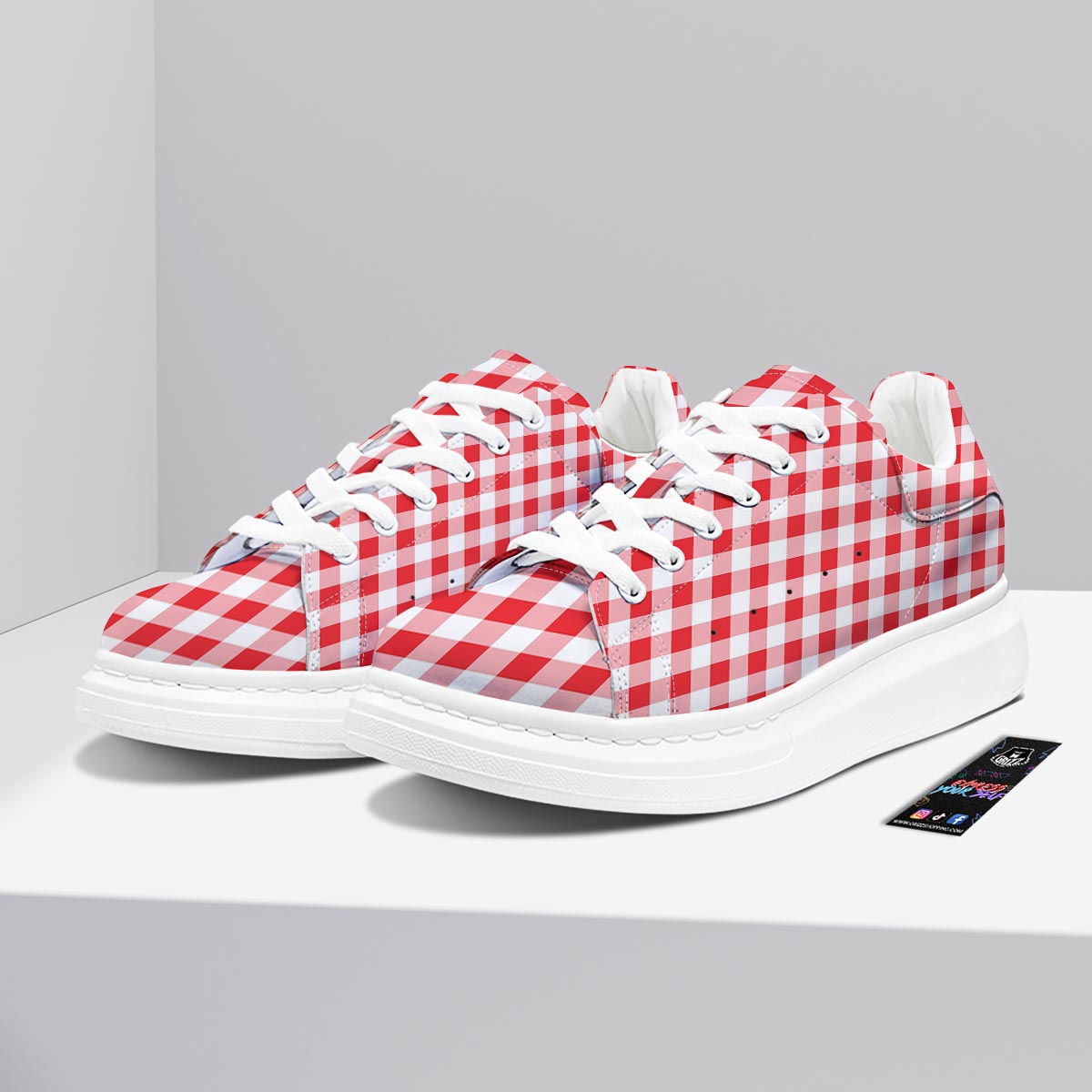 Check White And Red Print Pattern Platform Shoes-grizzshop