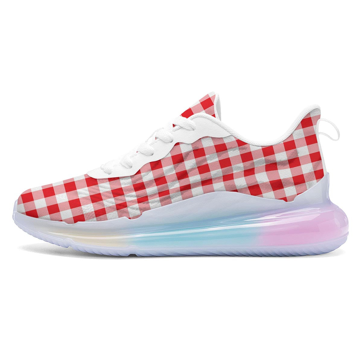 Check White And Red Print Pattern Running Sneakers-grizzshop