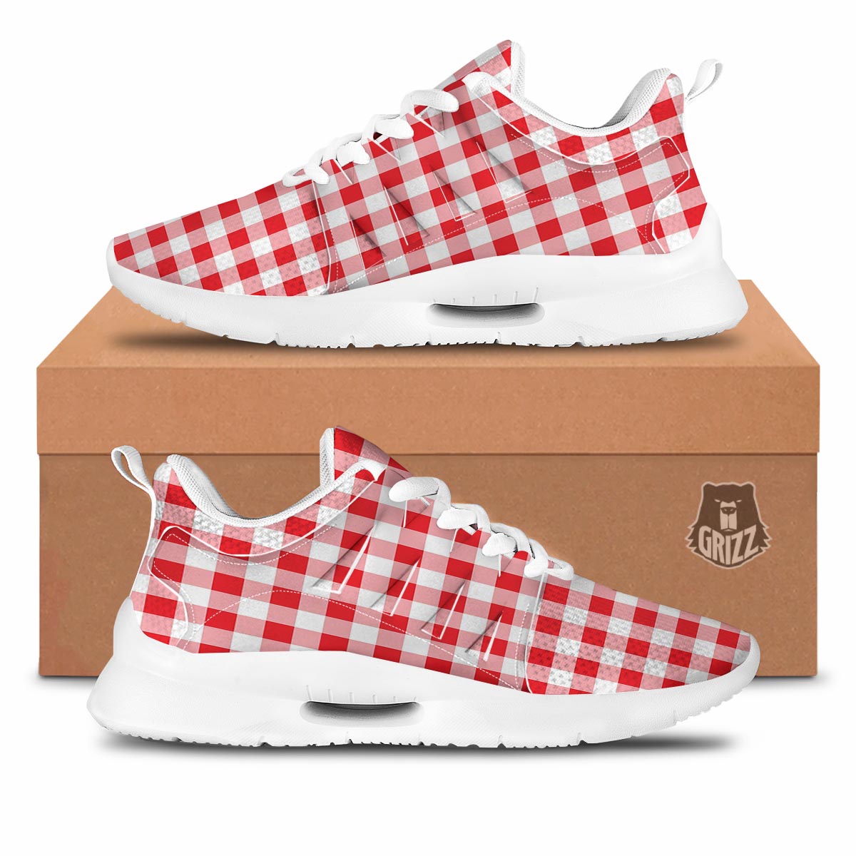 Check White And Red Print Pattern Tennis Shoes-grizzshop