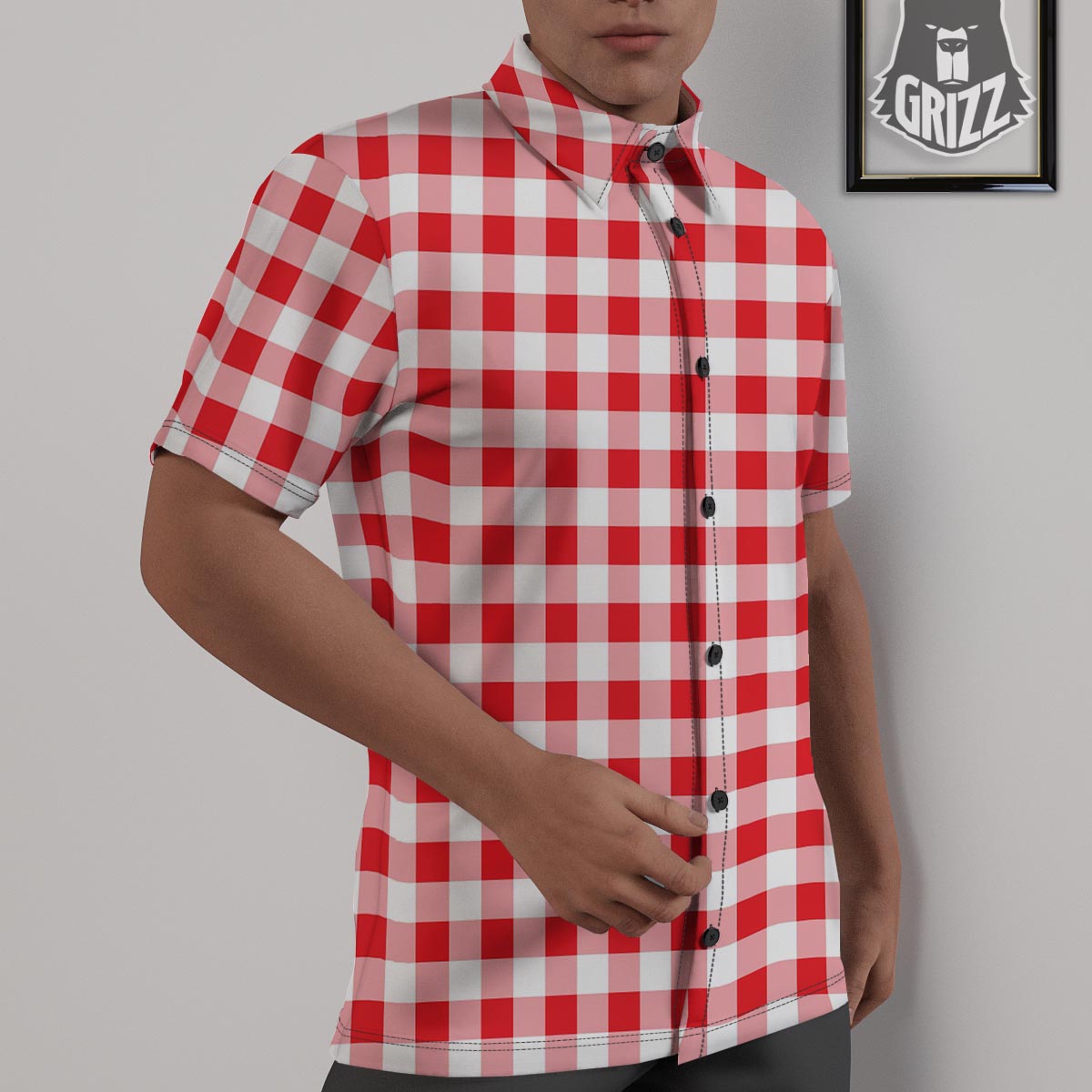 Check White And Red Print Pattern Untucked Shirts-grizzshop