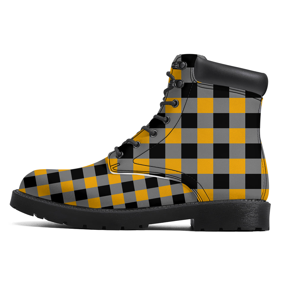 Check Yellow And Black Print Pattern Boots-grizzshop