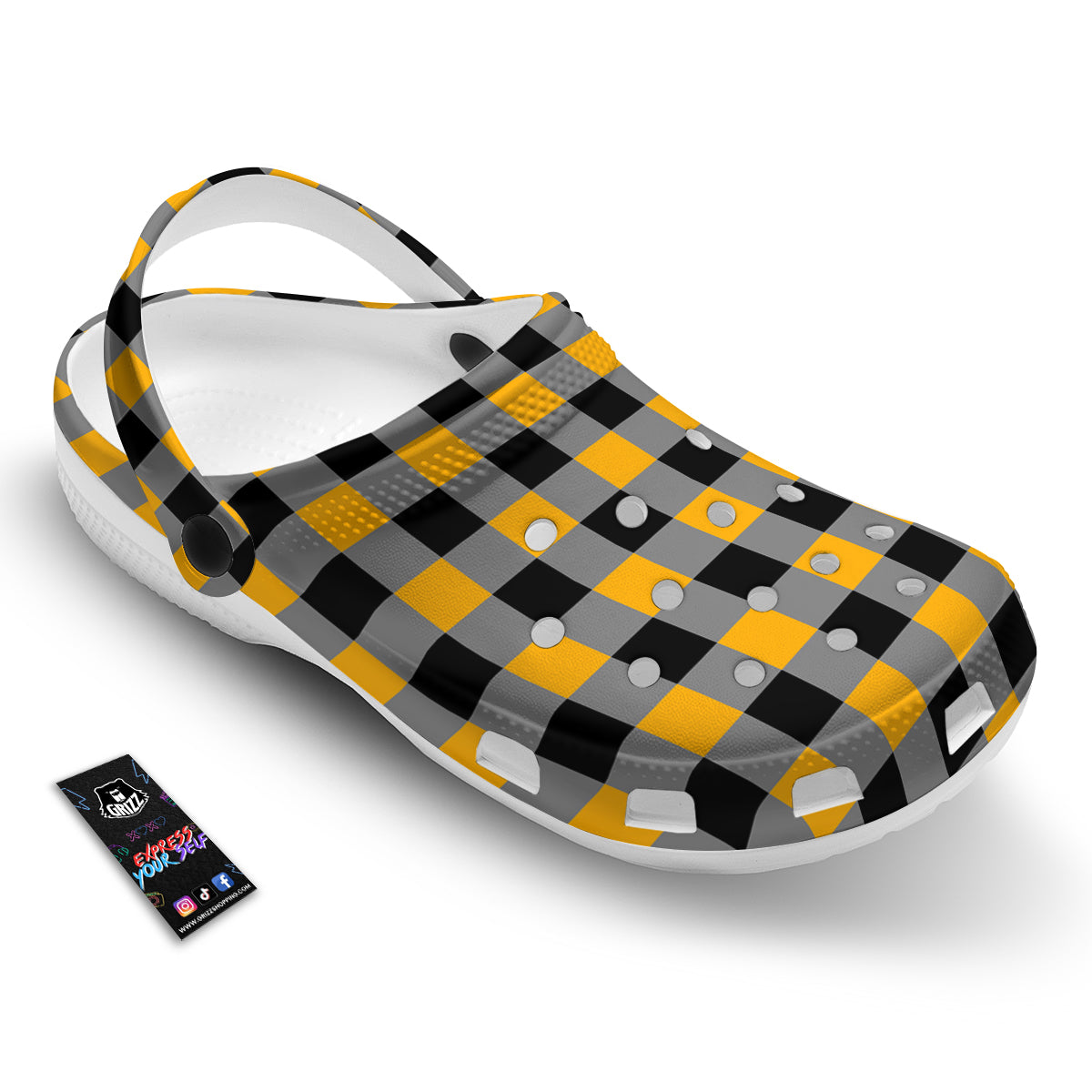 Check Yellow And Black Print Pattern Clog-grizzshop