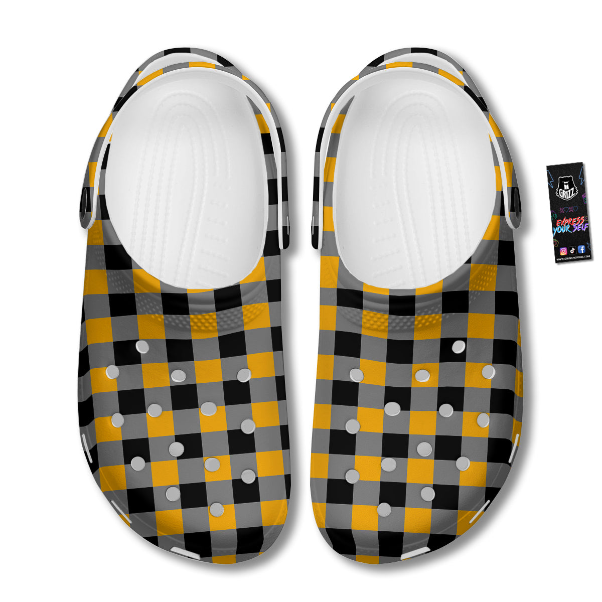 Check Yellow And Black Print Pattern Clog-grizzshop