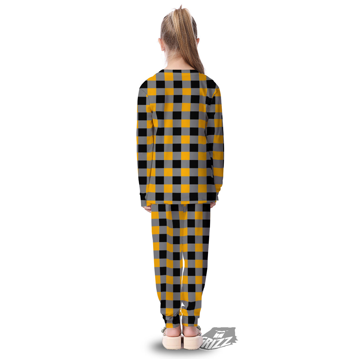 Check Yellow And Black Print Pattern Kid's Pajamas-grizzshop