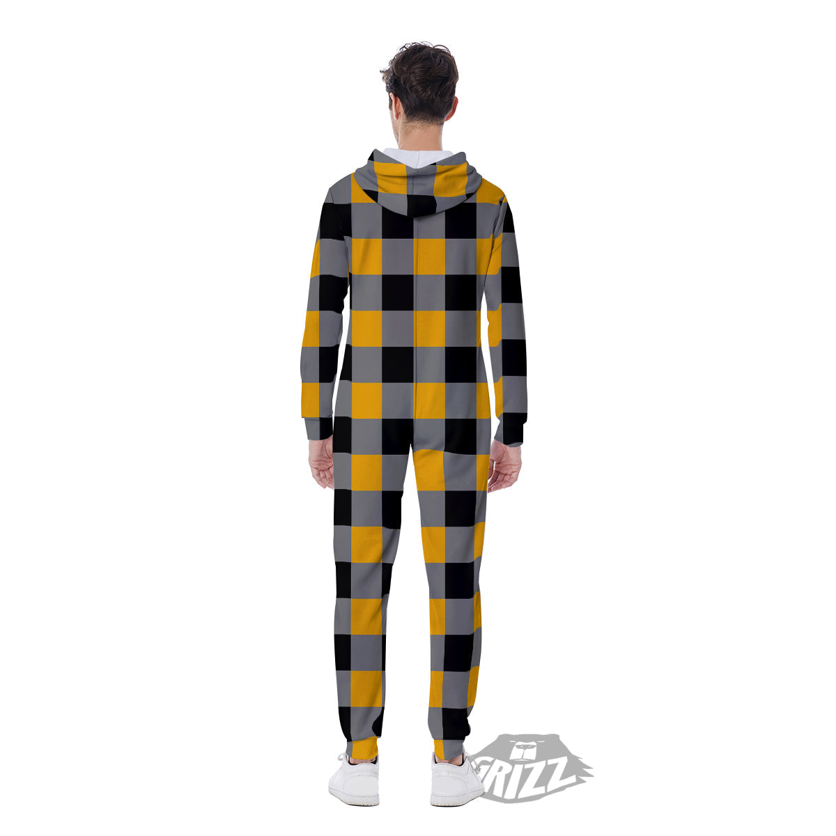 Check Yellow And Black Print Pattern Men's Jumpsuit-grizzshop