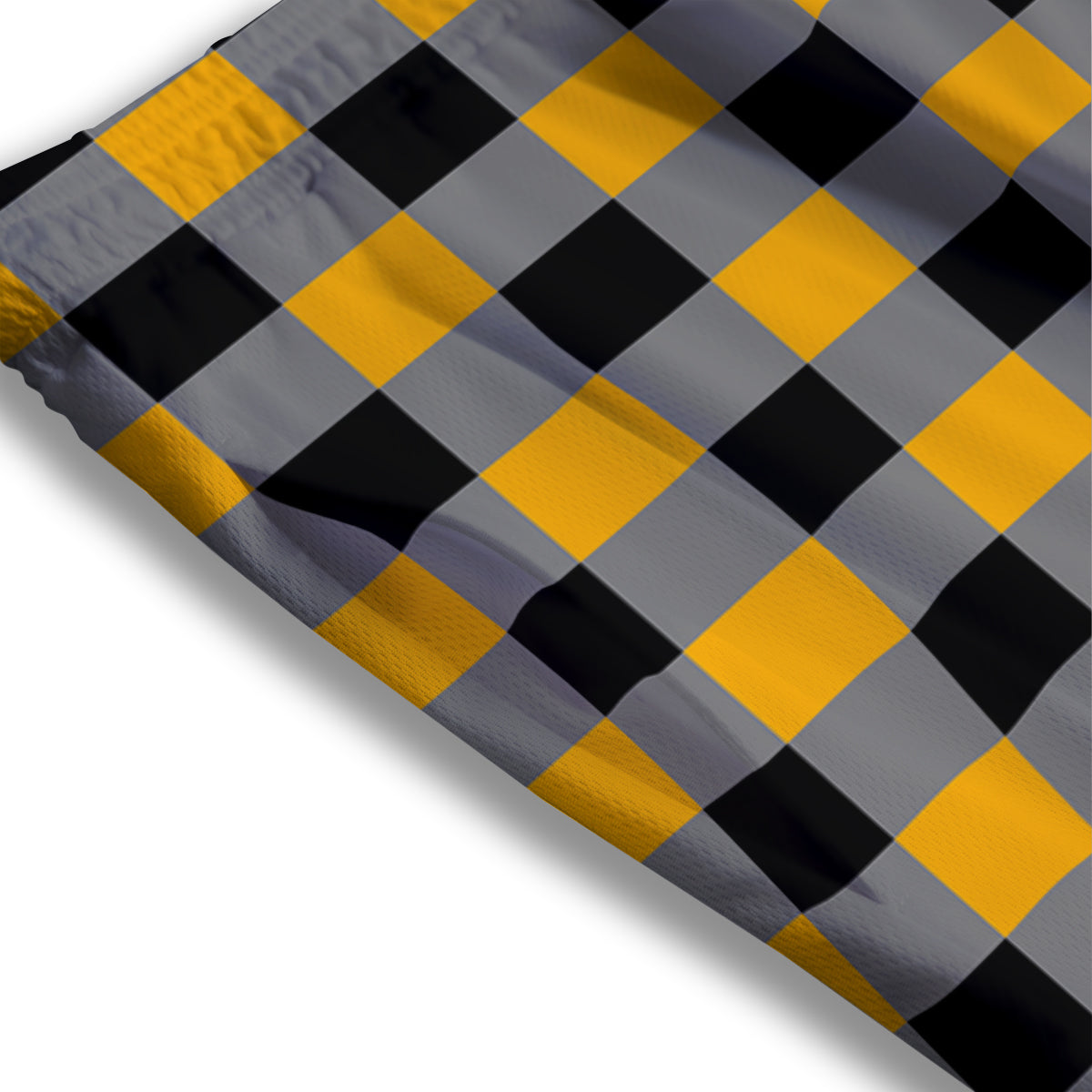 Check Yellow And Black Print Pattern Mesh Shorts