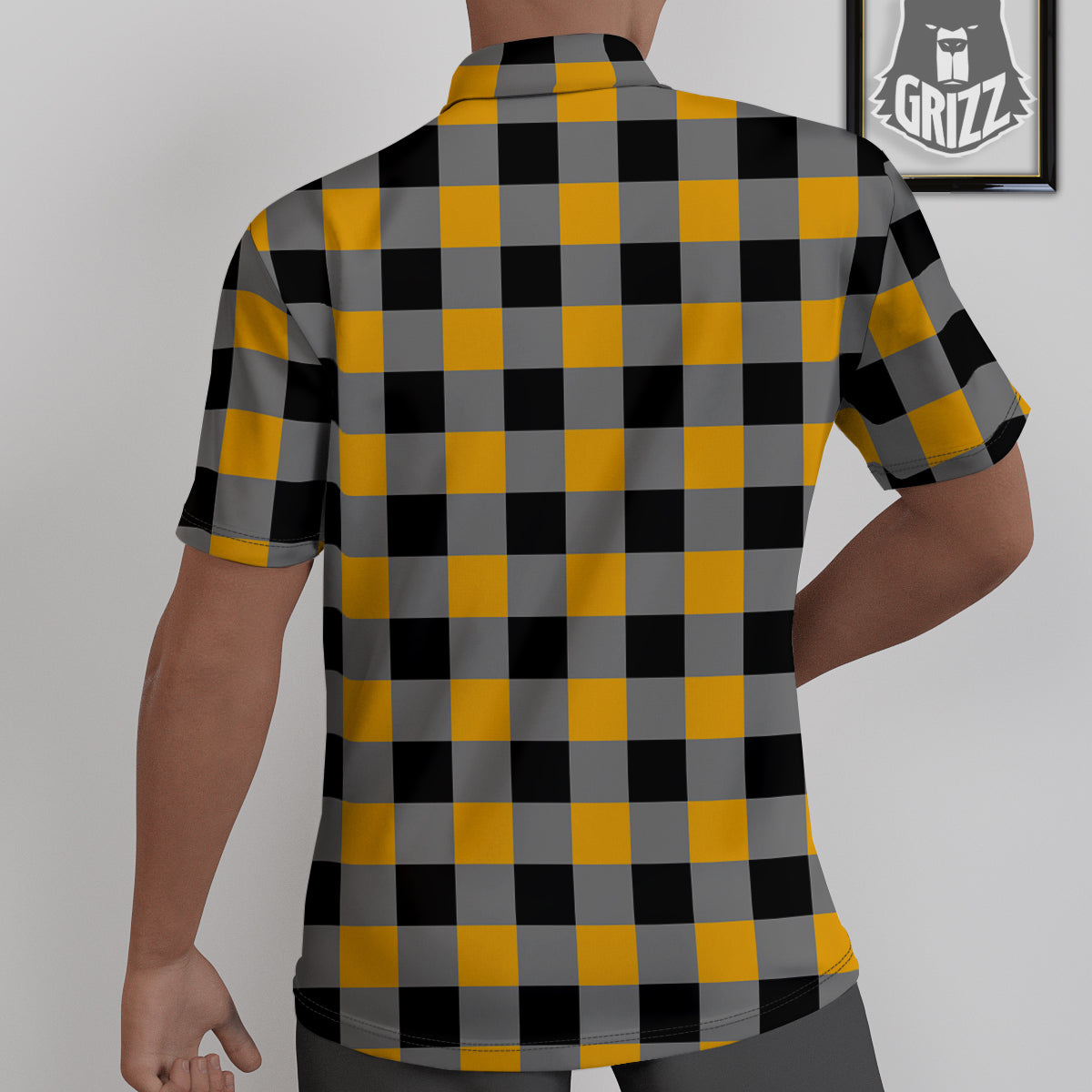 Check Yellow And Black Print Pattern Untucked Shirts-grizzshop
