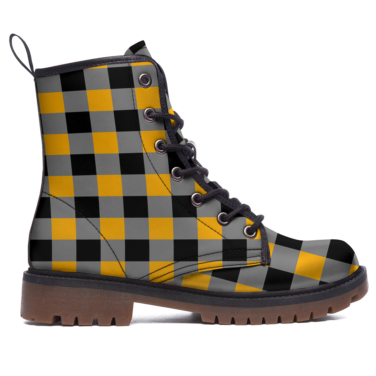 Check Yellow And Black Print Pattern Work Boots-grizzshop