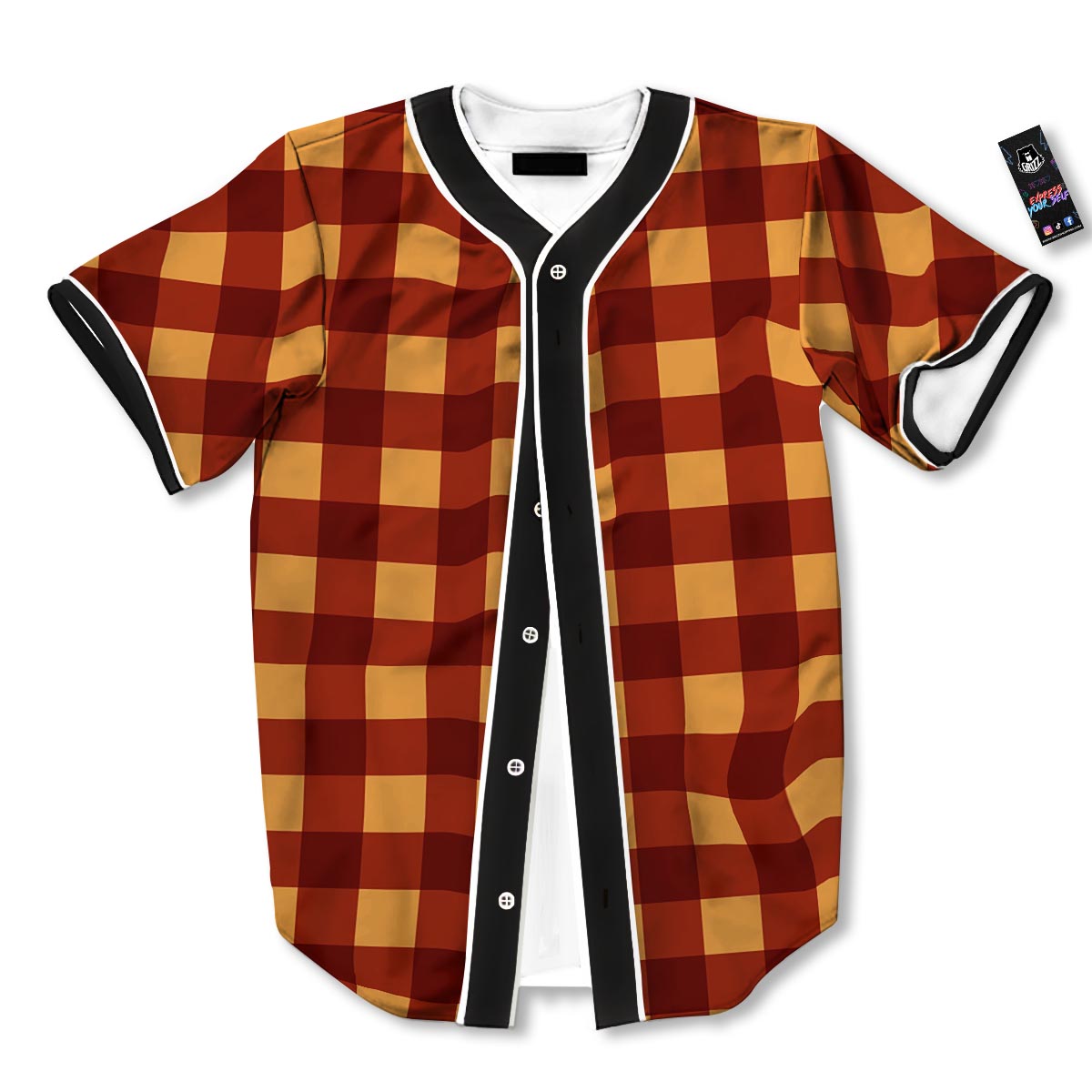 Check Yellow And Red Print Pattern Baseball Jersey-grizzshop