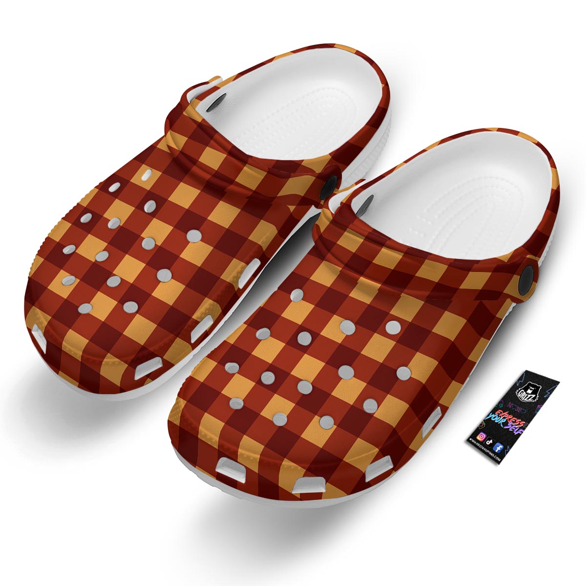 Check Yellow And Red Print Pattern Clog-grizzshop