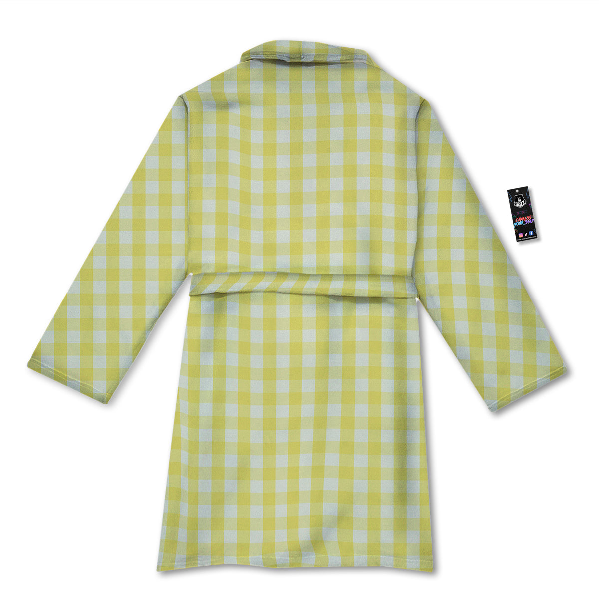 Check Yellow And White Print Pattern Bathrobe-grizzshop