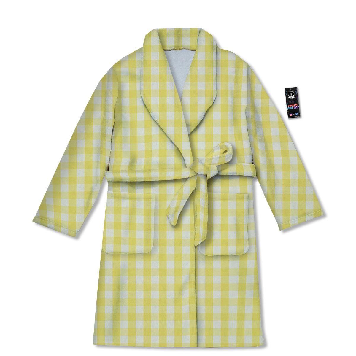 Check Yellow And White Print Pattern Bathrobe-grizzshop