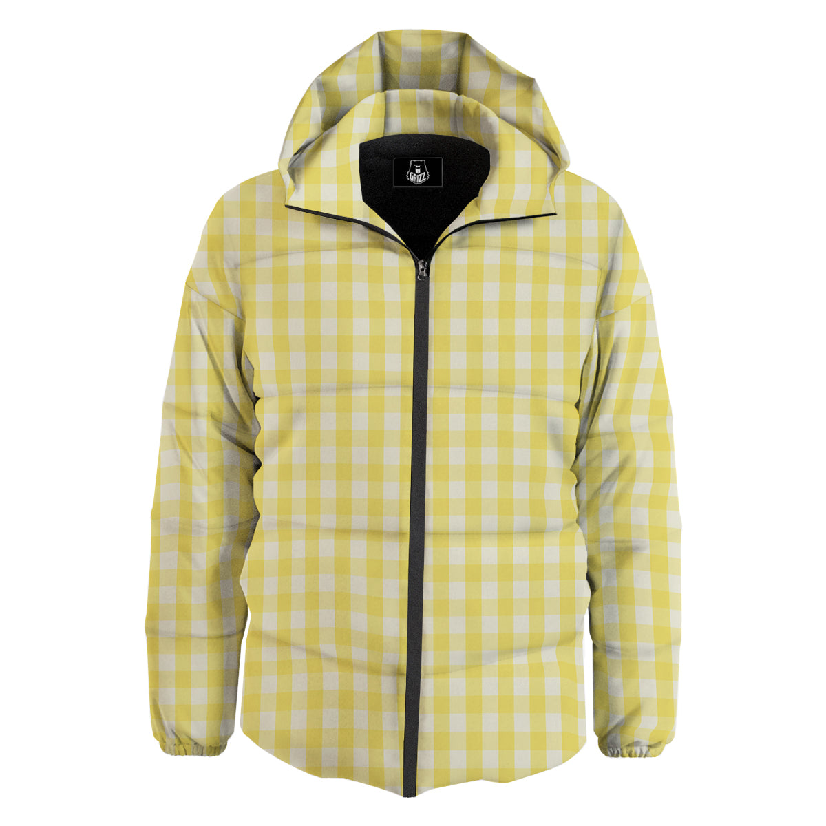 Check Yellow And White Print Pattern Down Jacket-grizzshop